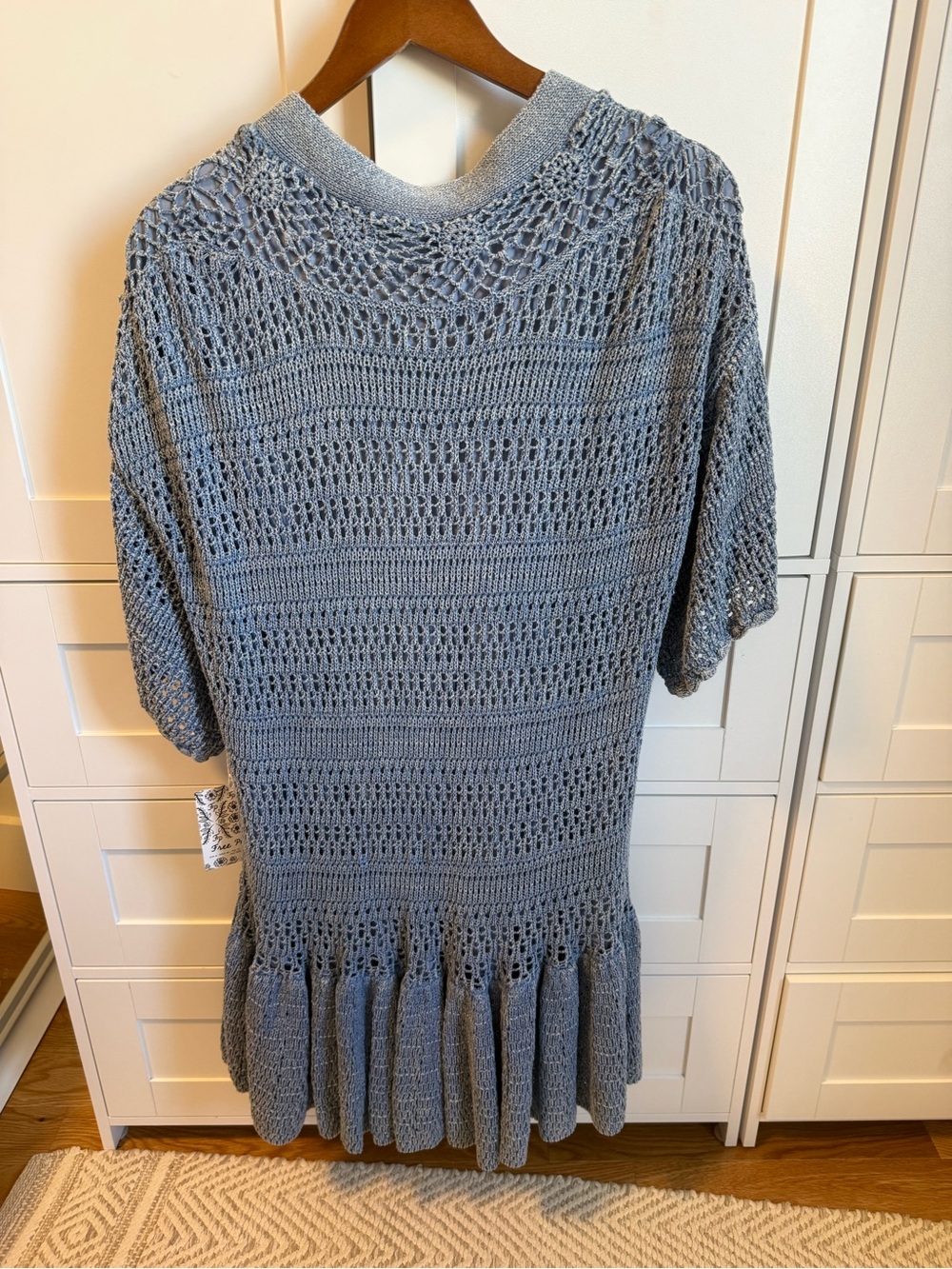 Free People Light Blue Crochet Knit Short Sleeve Tunic